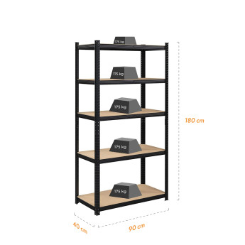 Sandėliavimo lentynos stelažai 180x90x40 PRO Juoda (5 vnt) Sandėliavimo lentynos stelažai 180x90x40 PRO Juoda (5 vnt)