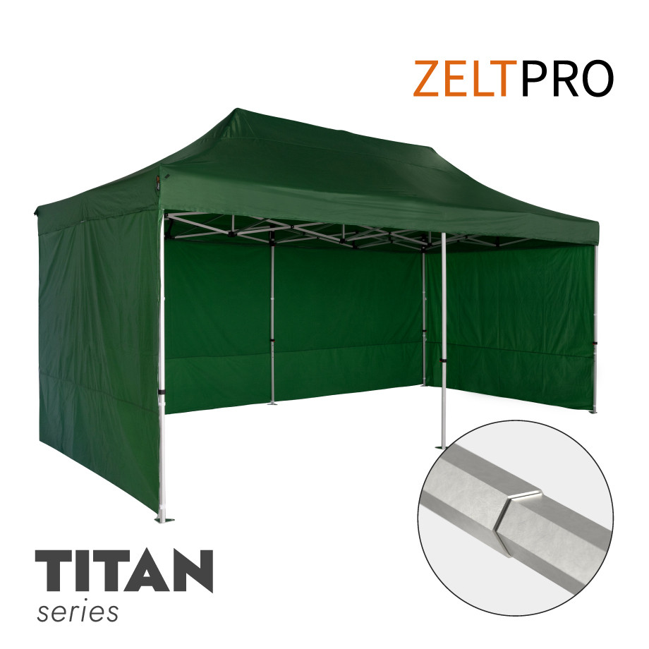 Prekybinė Palapinė 4x8 Žalia Zeltpro TITAN iš priekio