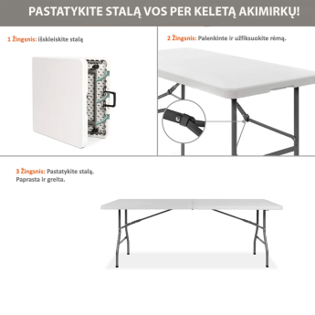 Sulankstomų baldų komplektas: Stalas 240 baltas, 8 kėdžių Premium baltų Sulankstomų baldų komplektas: Stalas 240 baltas, 8 kėdžių Premium baltų